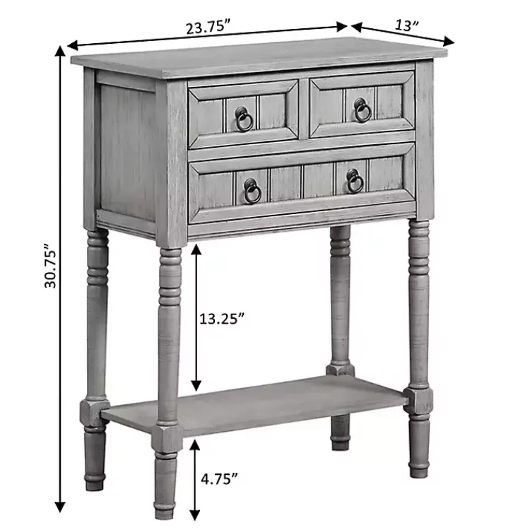 Accent & End Tables-Kirklands Home Light 3-Drawer Turned Legs Accent Table Gray