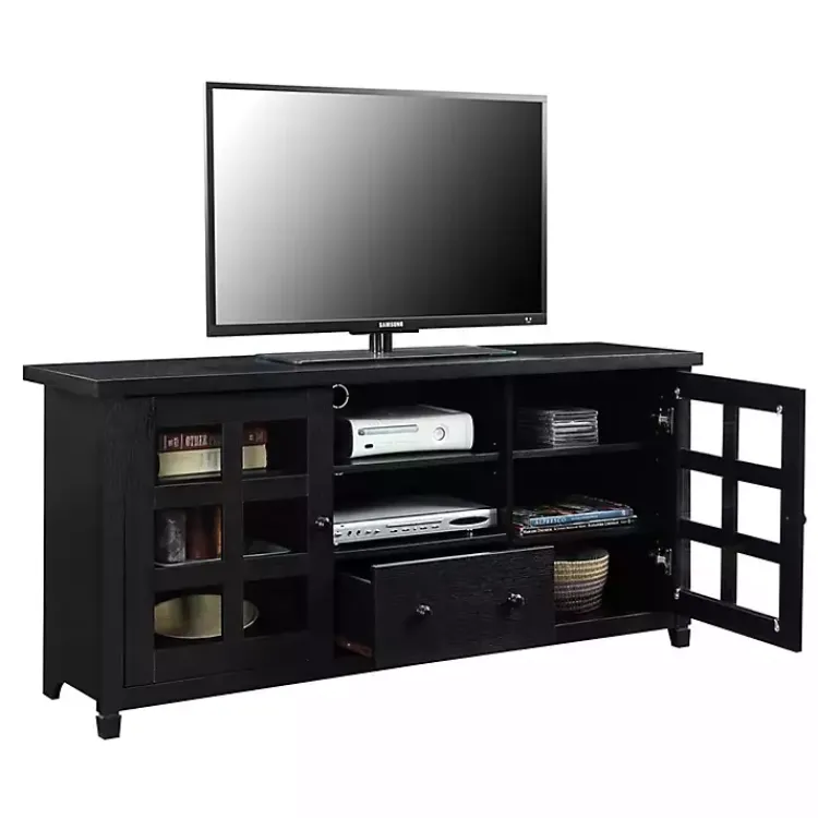 Tv Stands & Media Consoles-Kirklands Home Wood 2-Door Windowpane Media Cabinet Black