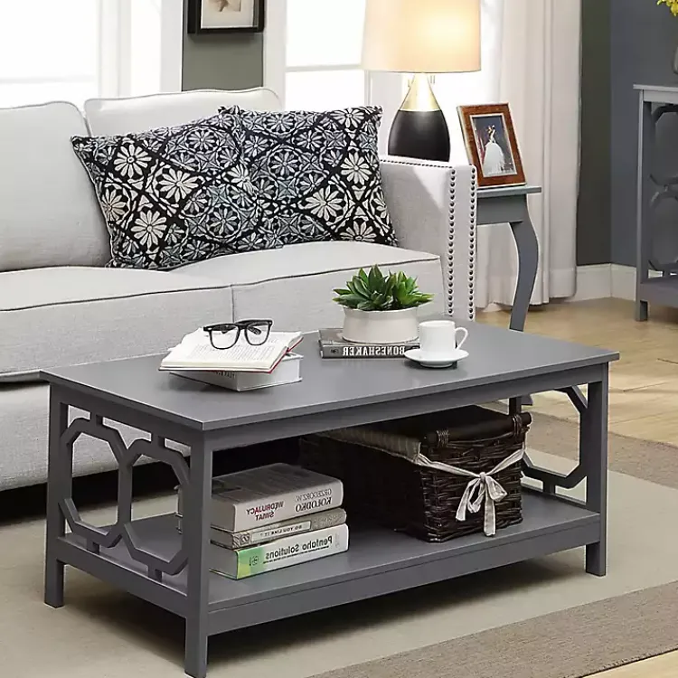 Coffee Tables-Kirklands Home Wood Geometric Sides Coffee Table Gray
