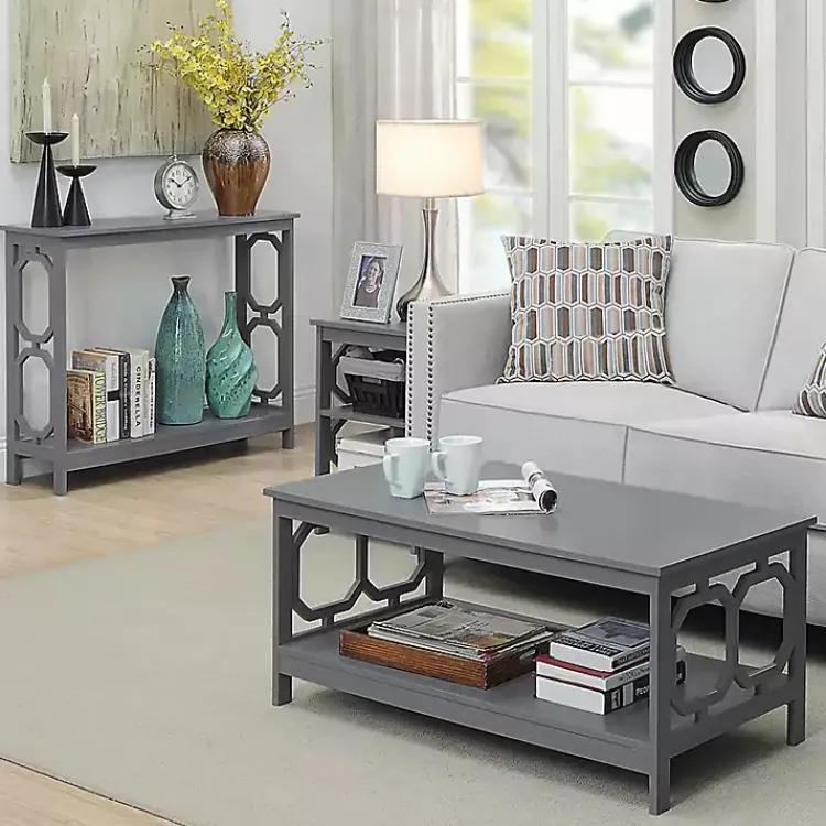 Coffee Tables-Kirklands Home Wood Geometric Sides Coffee Table Gray
