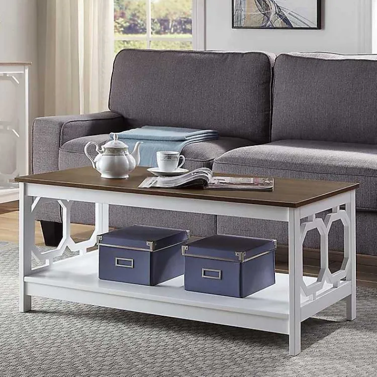 Coffee Tables-Kirklands Home White Two-Tone Geometric Sides Coffee Table
