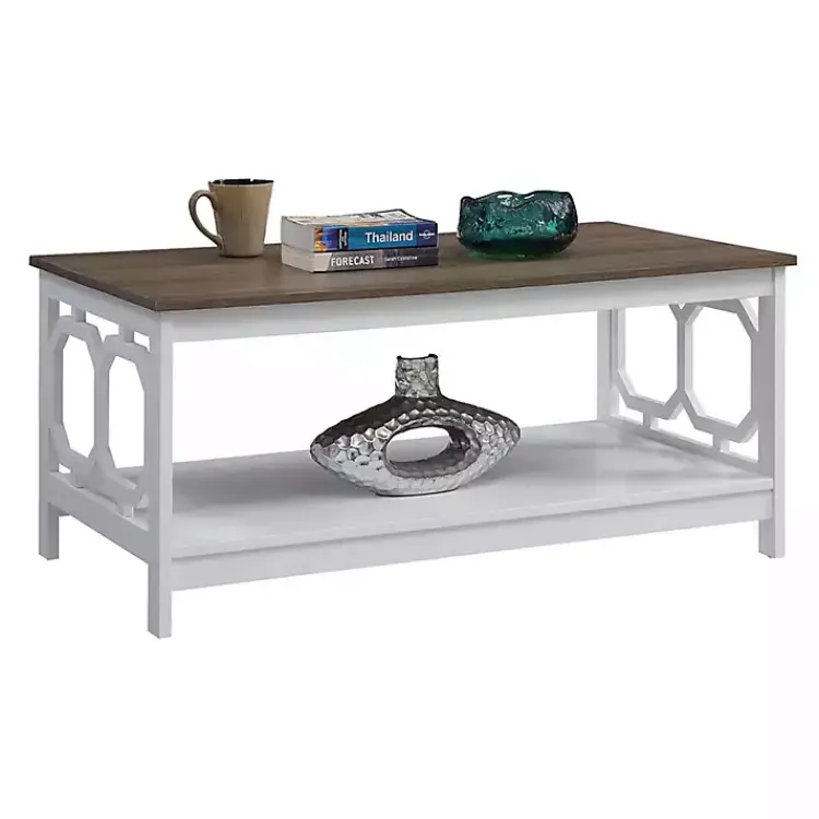 Coffee Tables-Kirklands Home White Two-Tone Geometric Sides Coffee Table