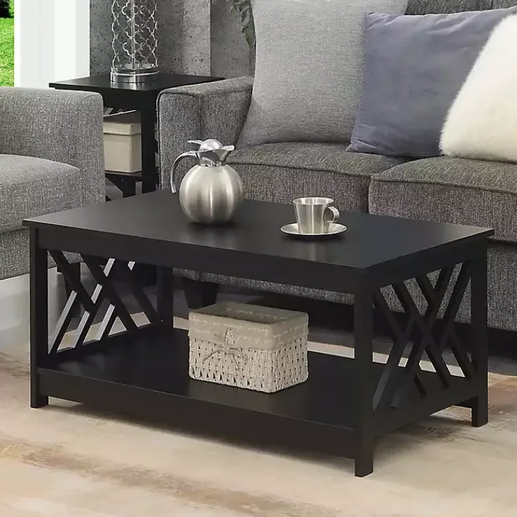 Coffee Tables-Kirklands Home Cut-Out Sides Coffee Table Black