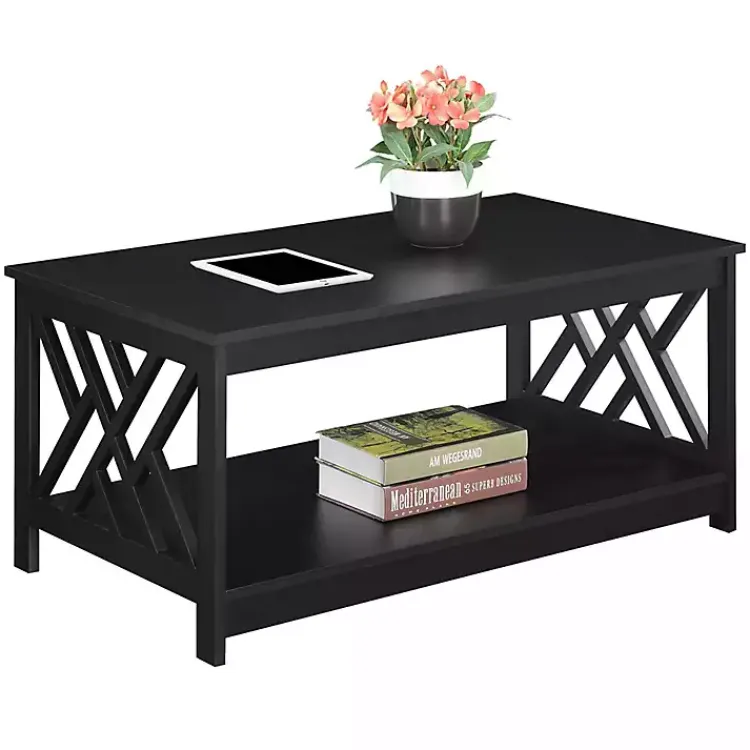 Coffee Tables-Kirklands Home Cut-Out Sides Coffee Table Black