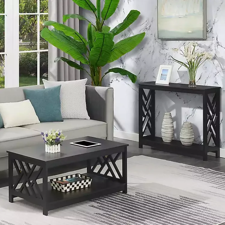 Coffee Tables-Kirklands Home Cut-Out Sides Coffee Table Black