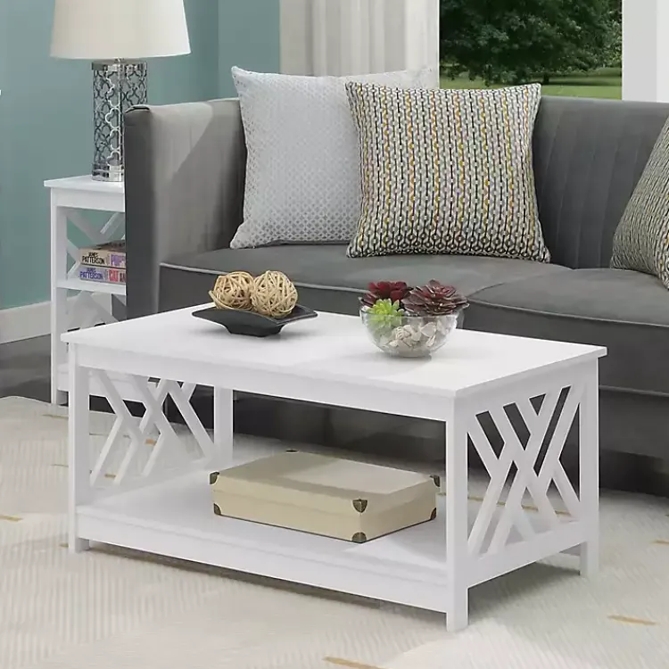 Coffee Tables-Kirklands Home Cut-Out Sides Coffee Table White
