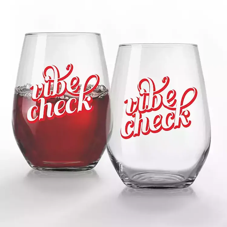 Glassware & Drinkware-Kirklands Home Vibe Check Stemless Wine Glasses, Set of 2 Red