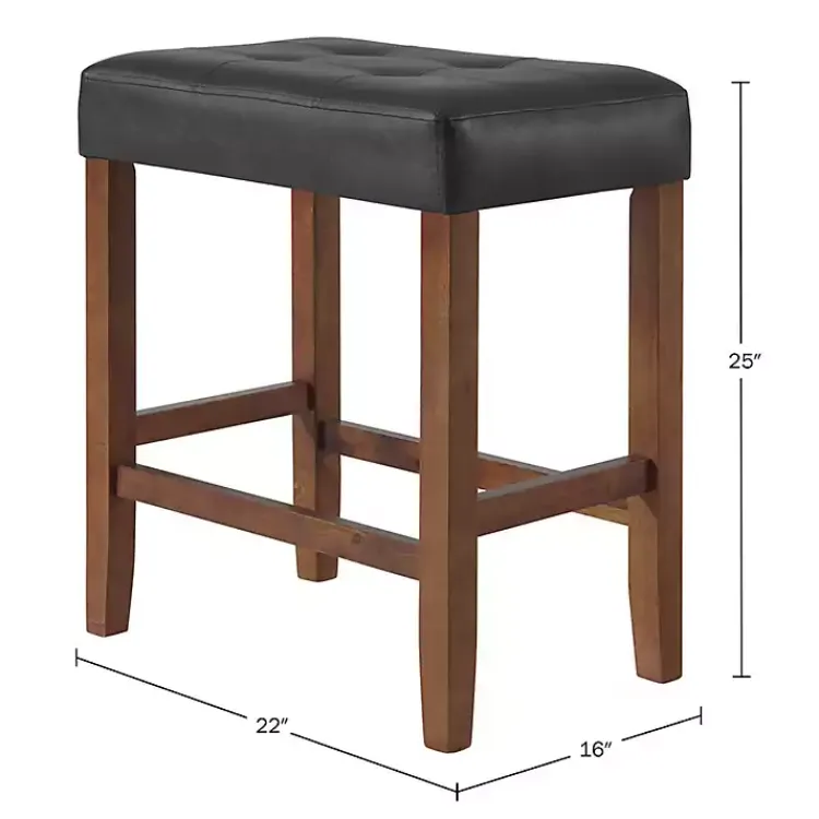 Bar Stools & Counter Height Stools-Kirklands Home Faux Leather Madison Walnut Counter Stool Black