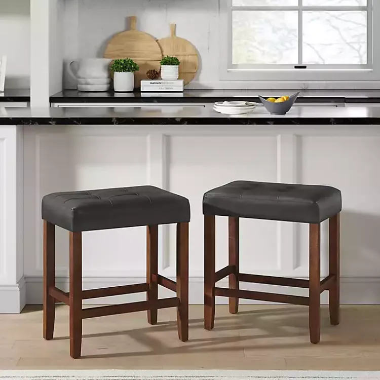 Bar Stools & Counter Height Stools-Kirklands Home Faux Leather Madison Walnut Counter Stool Black