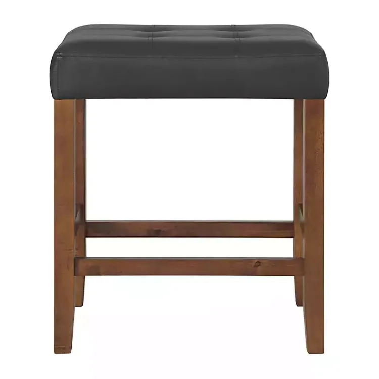 Bar Stools & Counter Height Stools-Kirklands Home Faux Leather Madison Walnut Counter Stool Black