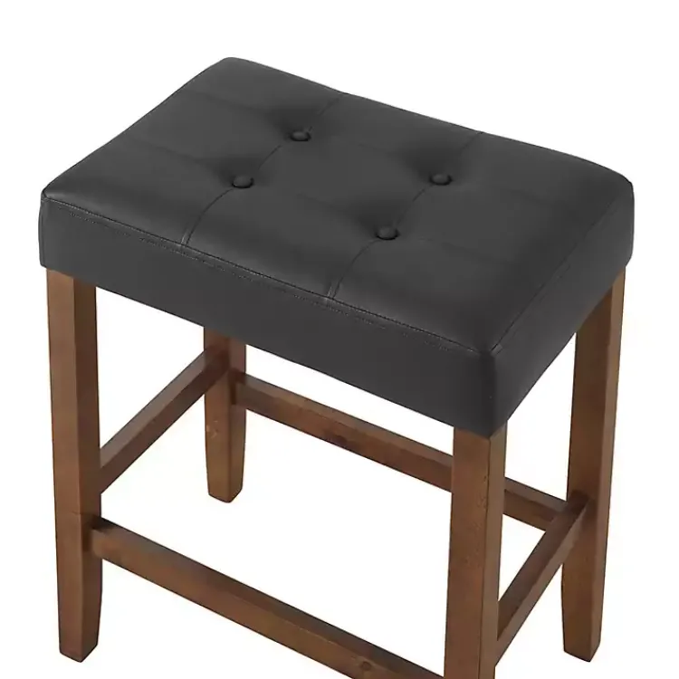 Bar Stools & Counter Height Stools-Kirklands Home Faux Leather Madison Walnut Counter Stool Black