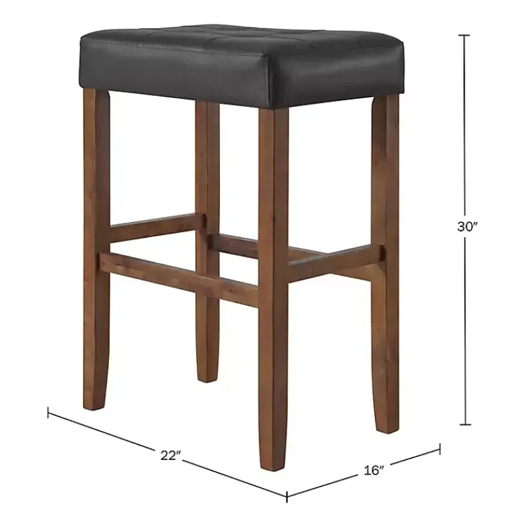 Bar Stools & Counter Height Stools-Kirklands Home Black Faux Leather Madison Walnut Stool Bar