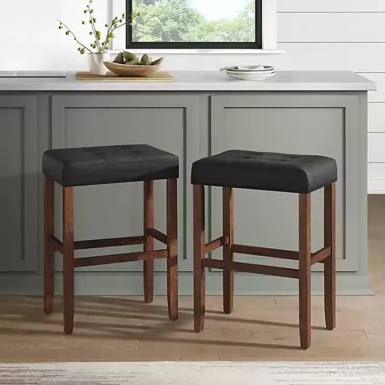 Bar Stools & Counter Height Stools-Kirklands Home Black Faux Leather Madison Walnut Stool Bar