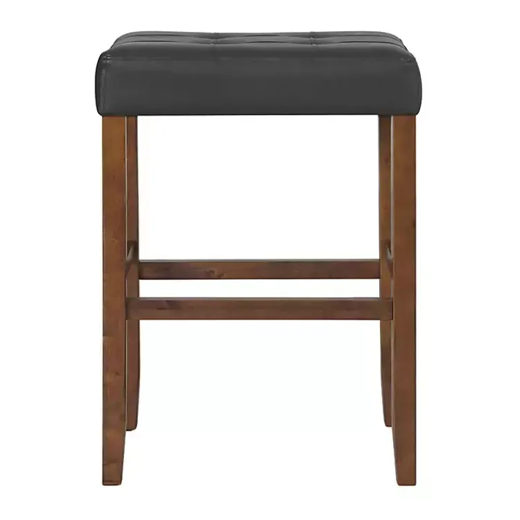 Bar Stools & Counter Height Stools-Kirklands Home Black Faux Leather Madison Walnut Stool Bar