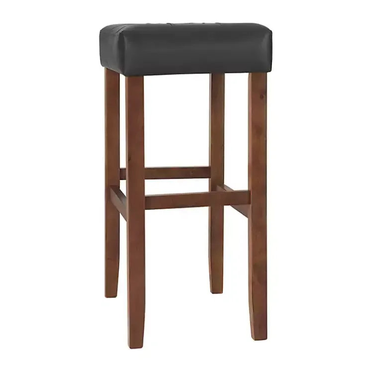 Bar Stools & Counter Height Stools-Kirklands Home Black Faux Leather Madison Walnut Stool Bar
