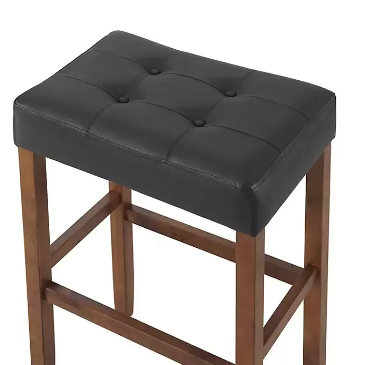 Bar Stools & Counter Height Stools-Kirklands Home Black Faux Leather Madison Walnut Stool Bar