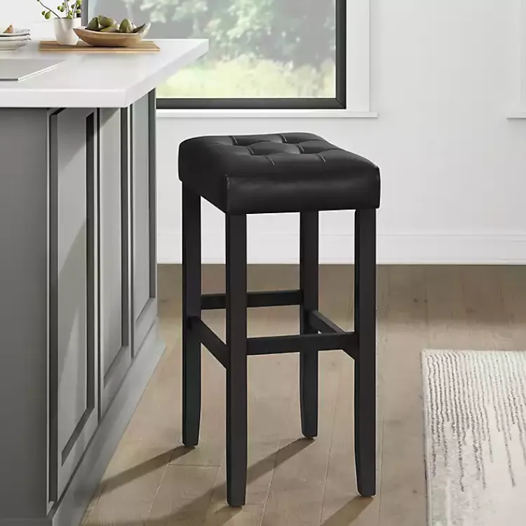 Bar Stools & Counter Height Stools-Kirklands Home Faux Leather Tufted Madison Bar Stool Black