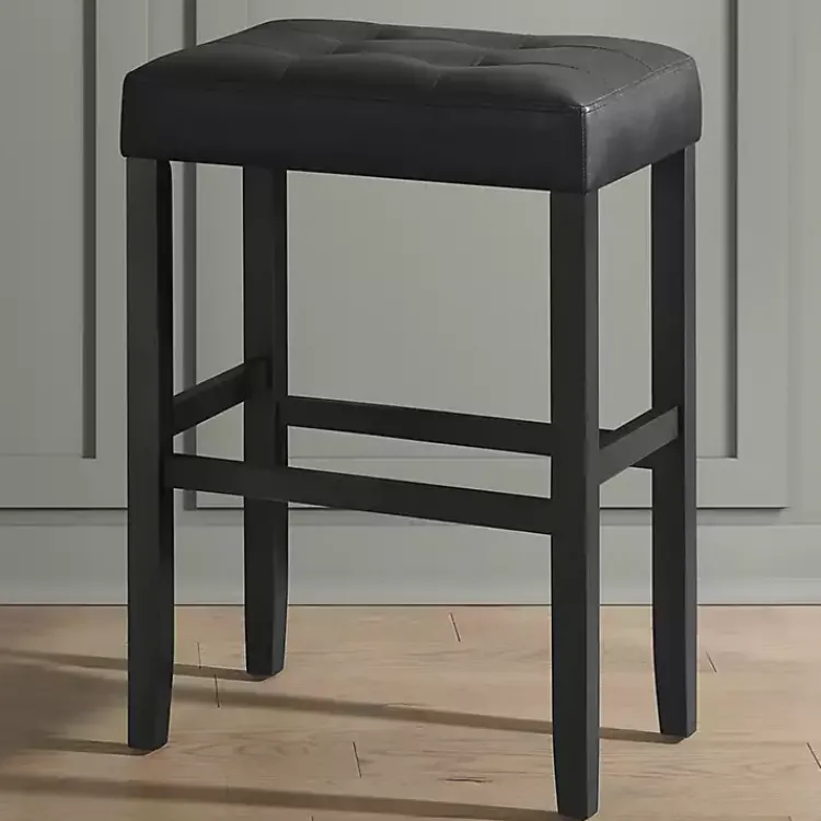 Bar Stools & Counter Height Stools-Kirklands Home Faux Leather Tufted Madison Bar Stool Black