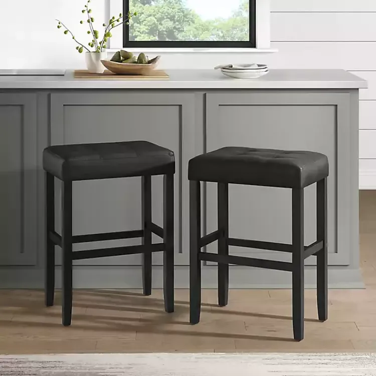 Bar Stools & Counter Height Stools-Kirklands Home Faux Leather Tufted Madison Bar Stool Black