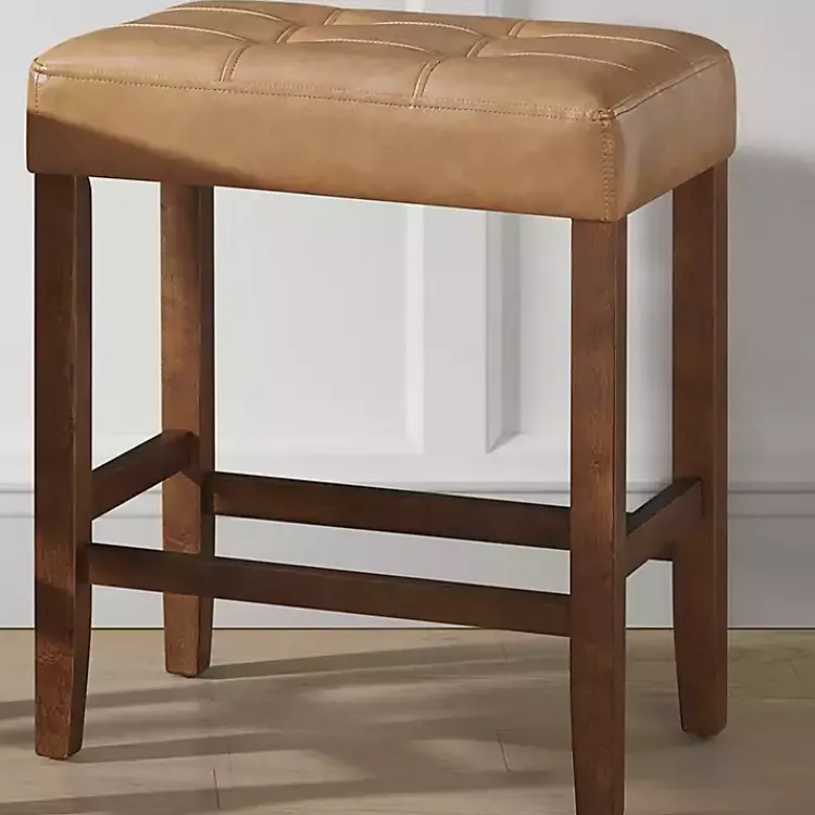 Bar Stools & Counter Height Stools-Kirklands Home Faux Leather Madison Walnut Counter Stool Tan