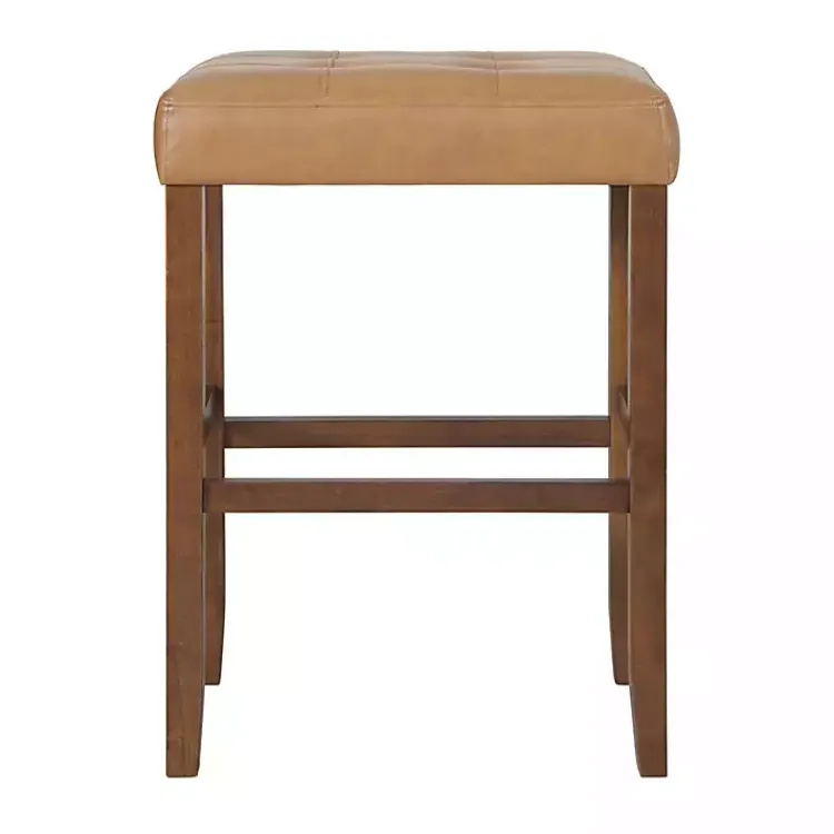 Bar Stools & Counter Height Stools-Kirklands Home Faux Leather Madison Walnut Bar Stool Tan
