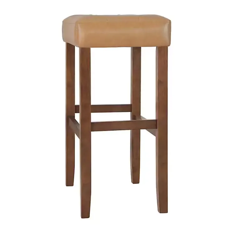 Bar Stools & Counter Height Stools-Kirklands Home Faux Leather Madison Walnut Bar Stool Tan
