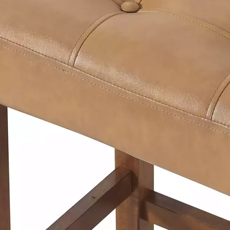 Bar Stools & Counter Height Stools-Kirklands Home Faux Leather Madison Walnut Bar Stool Tan