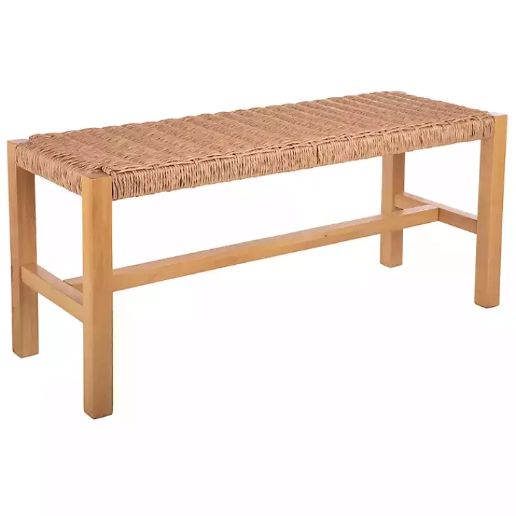 Entryway Furniture-Kirklands Home Newport Natural Wood and Rattan Bench Brown