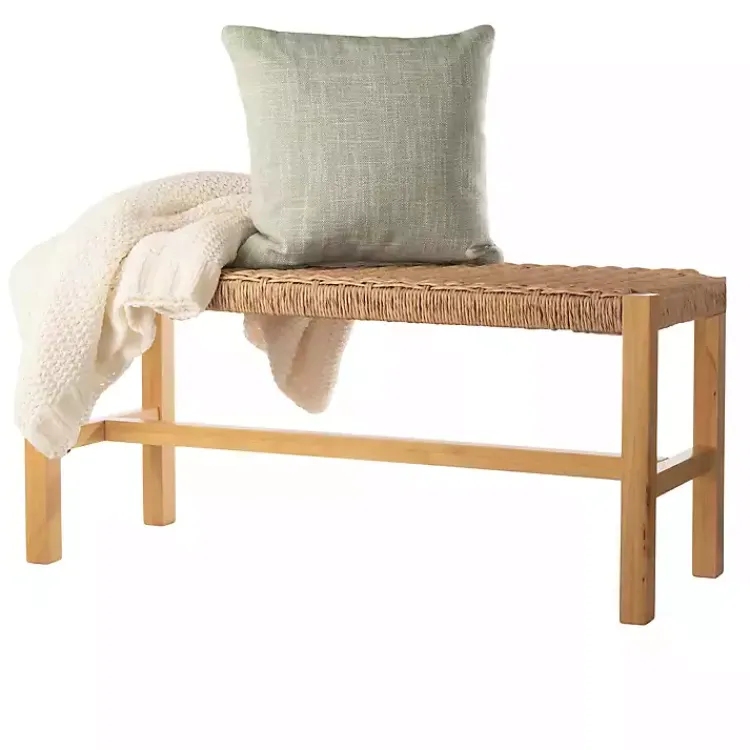 Entryway Furniture-Kirklands Home Newport Natural Wood and Rattan Bench Brown