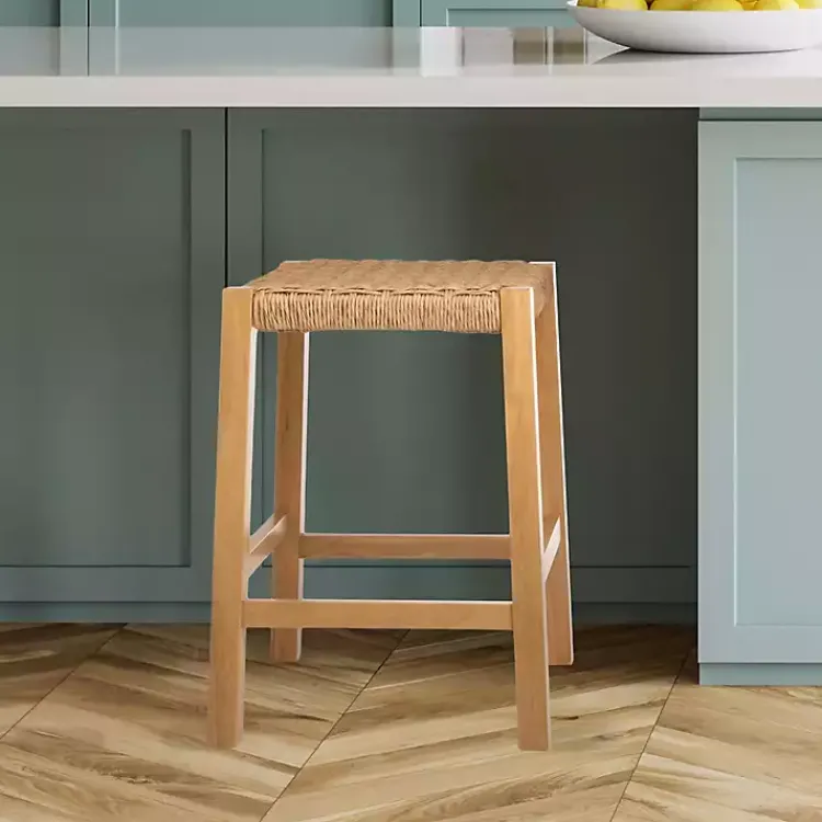 Bar Stools & Counter Height Stools-Kirklands Home Newport Natural Wood and Rattan Counter Stool Brown