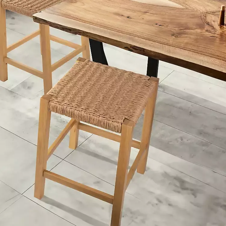 Bar Stools & Counter Height Stools-Kirklands Home Newport Natural Wood and Rattan Counter Stool Brown