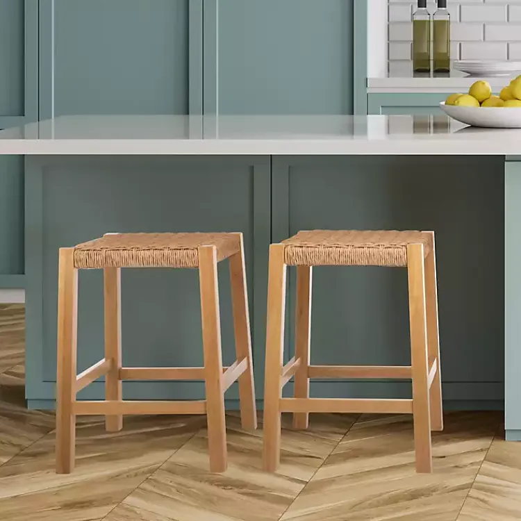 Bar Stools & Counter Height Stools-Kirklands Home Newport Natural Wood and Rattan Counter Stool Brown