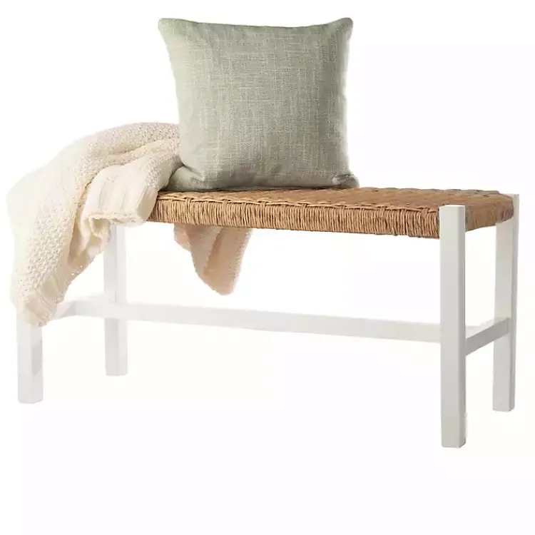 Entryway Furniture-Kirklands Home White Newport Wood and Rattan Bench Brown
