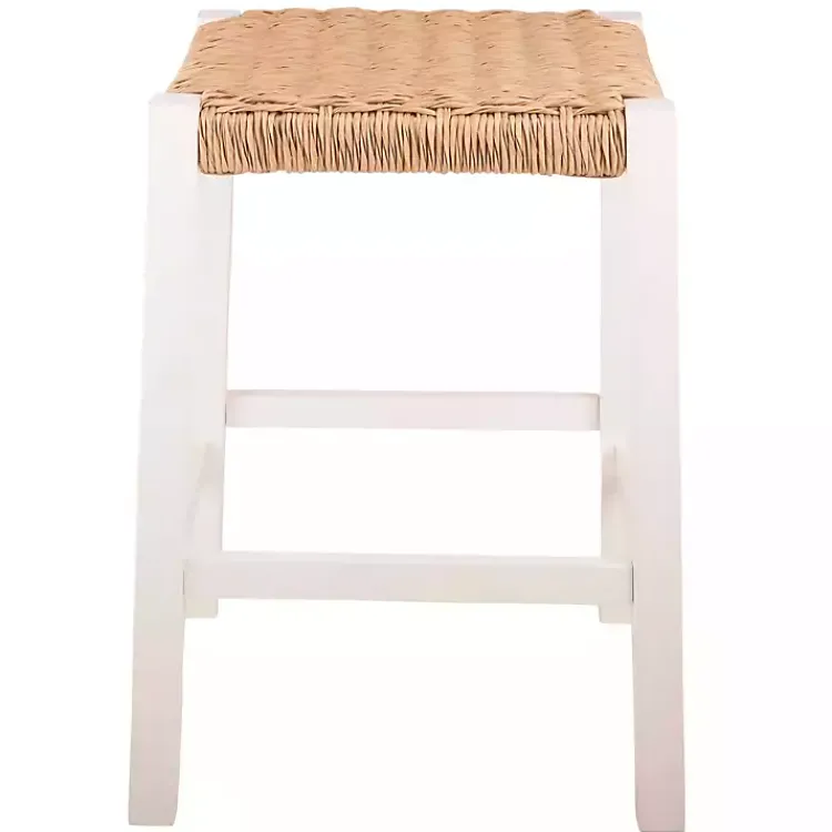 Bar Stools & Counter Height Stools-Kirklands Home White Newport Wood and Rattan Counter Stool Brown