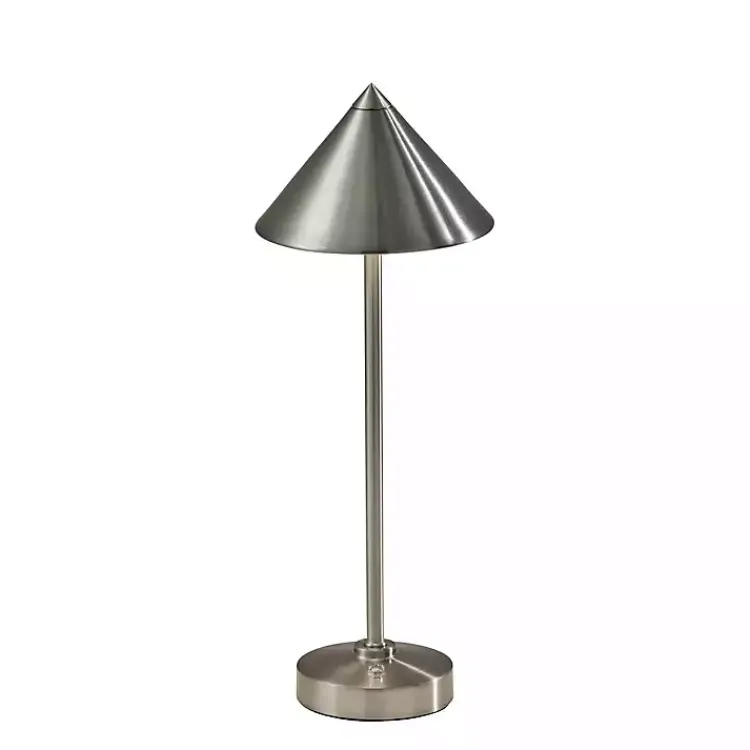 Outdoor Lighting-Kirklands Home Metal Cone Shade Cordless Table Lamp Silver
