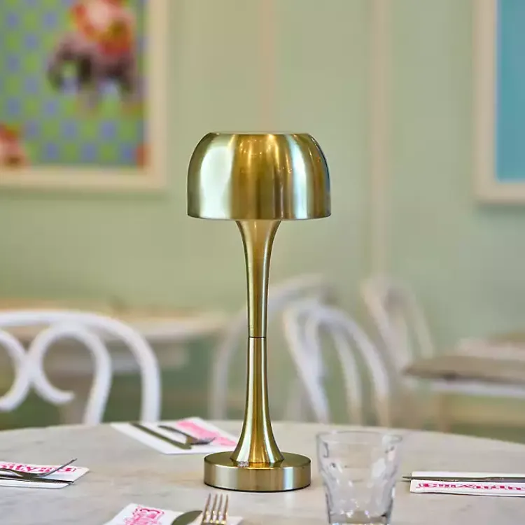 Outdoor Lighting-Kirklands Home Brass Tapered Dome Frosted Light Cordless Lamp Gold