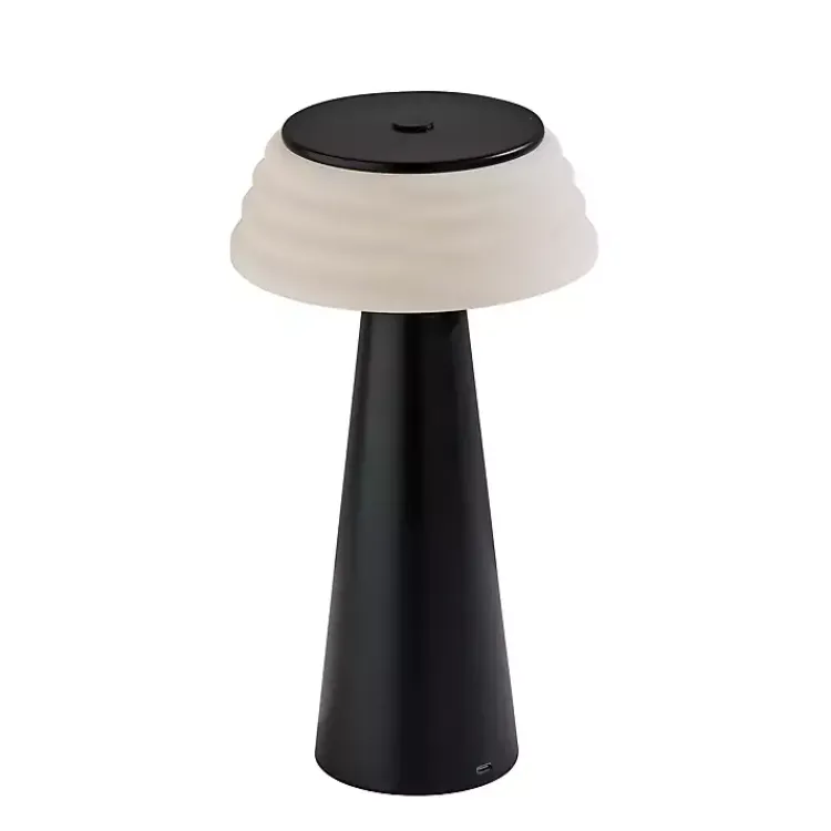 Outdoor Lighting-Kirklands Home Metal Cordless Lamp with White Ribbed Shade Black