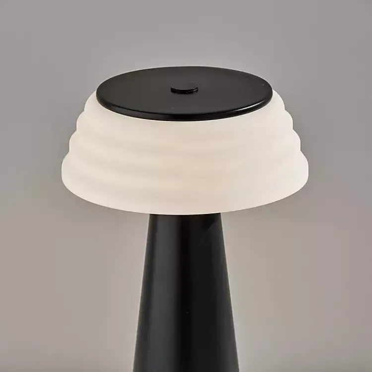 Outdoor Lighting-Kirklands Home Metal Cordless Lamp with White Ribbed Shade Black