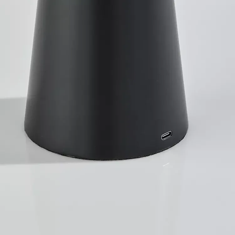 Outdoor Lighting-Kirklands Home Metal Cordless Lamp with White Ribbed Shade Black