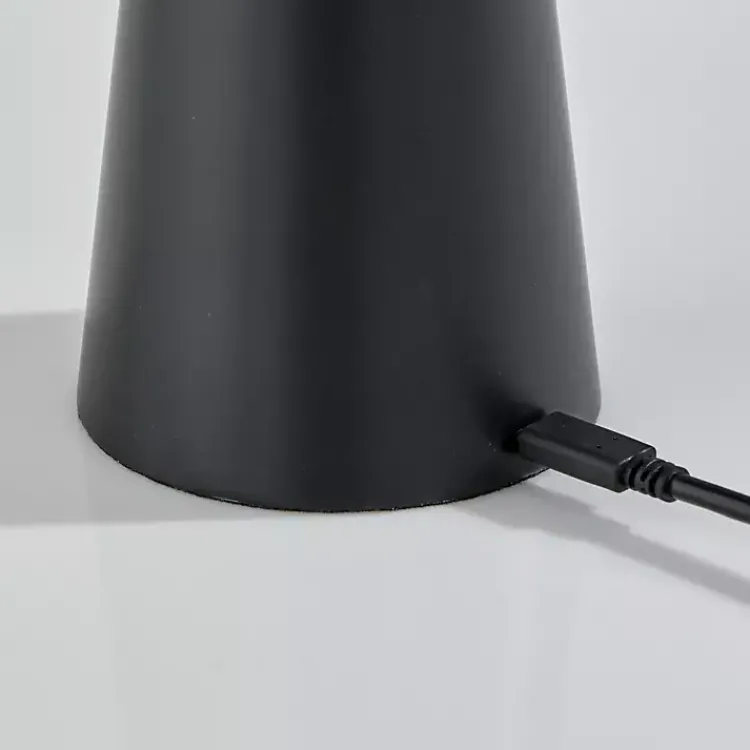 Outdoor Lighting-Kirklands Home Metal Cordless Lamp with White Ribbed Shade Black