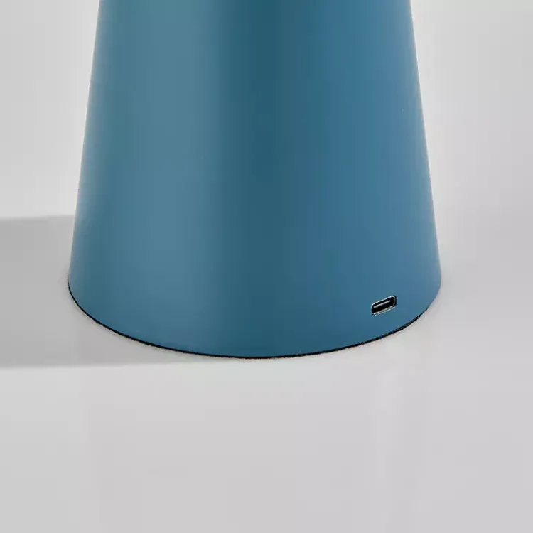 Outdoor Lighting-Kirklands Home Metal Cordless Lamp with White Ribbed Shade Blue