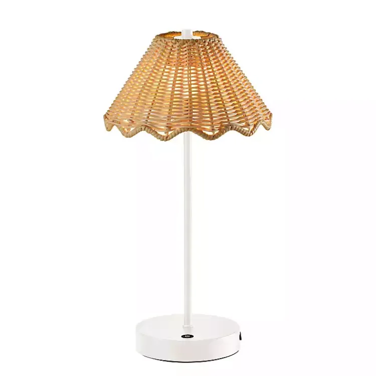 Outdoor Lighting-Kirklands Home Metal Scalloped Shade Cordless Table Lamp White