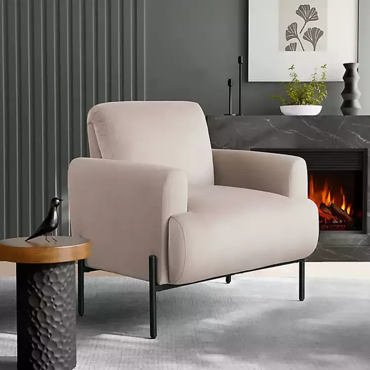 Accent Chairs-Kirklands Home Taupe Velvet Upholstered Knox Accent Chair Tan