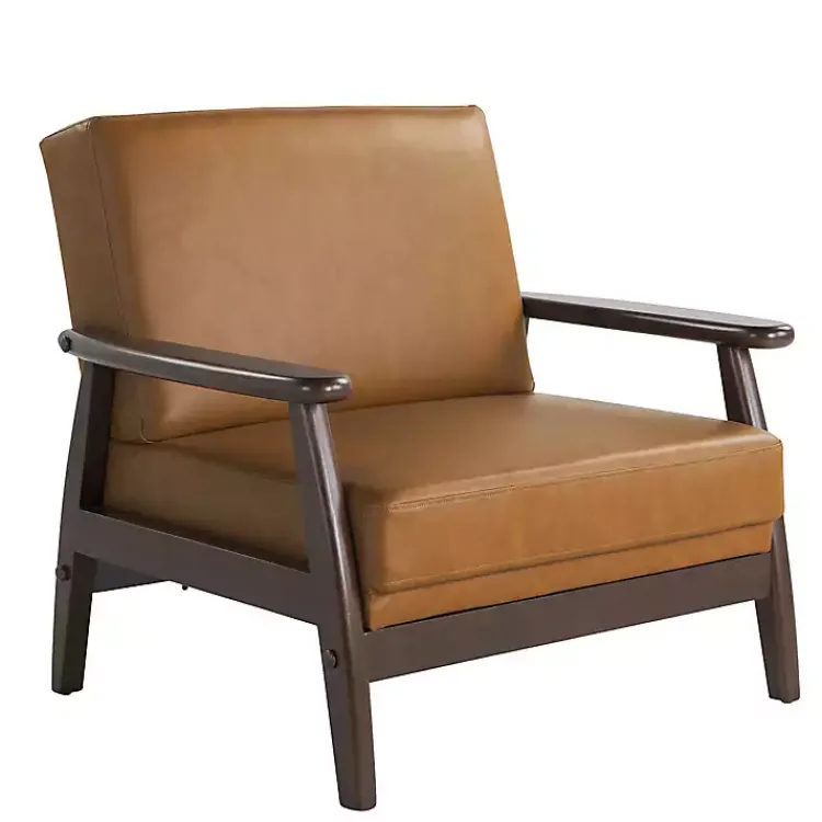 Accent Chairs-Kirklands Home Light Faux Leather Ambon Accent Chair Brown