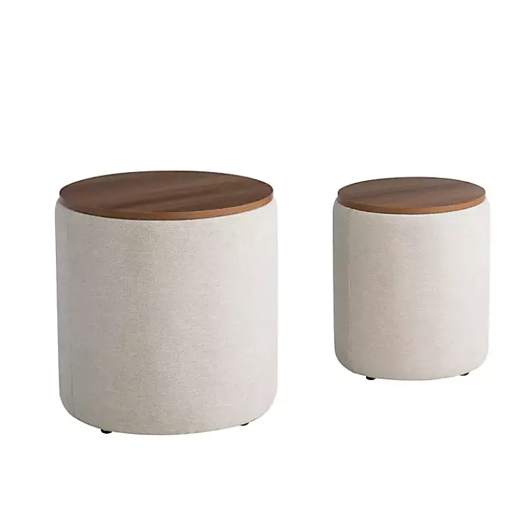 Benches & Ottomans-Kirklands Home Neutral Upholstered Nesting Ottomans, Set of 2 Ivory