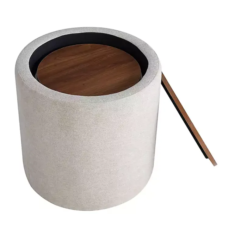 Benches & Ottomans-Kirklands Home Neutral Upholstered Nesting Ottomans, Set of 2 Ivory