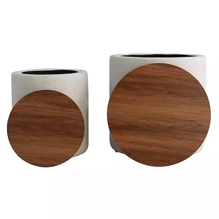 Benches & Ottomans-Kirklands Home Neutral Upholstered Nesting Ottomans, Set of 2 Ivory