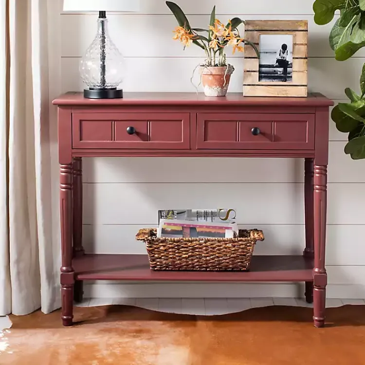 Console Tables-Kirklands Home Warm 2- Drawer Samantha Console Table Red