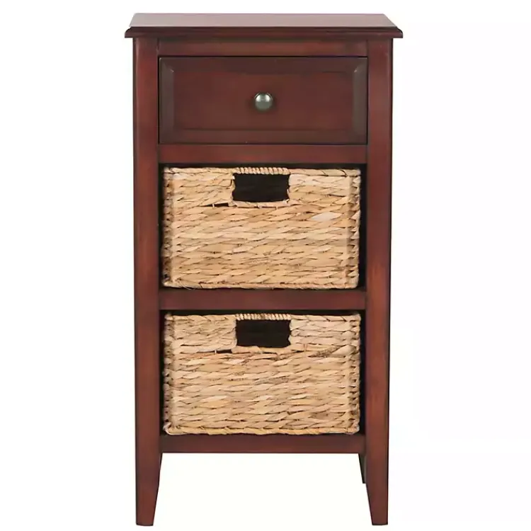 Accent & End Tables-Kirklands Home Cherry Wood Woven Baskets Everly Accent Table Red