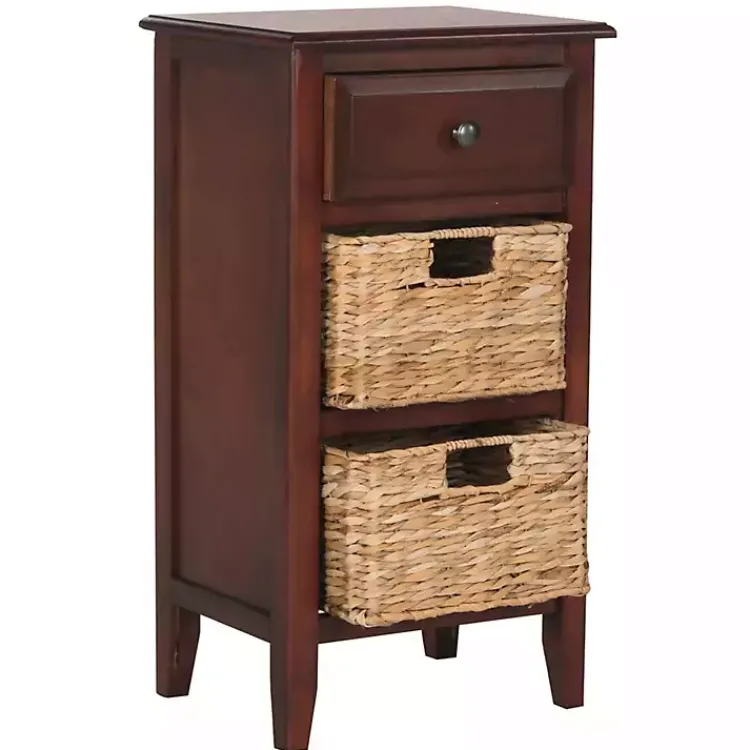 Accent & End Tables-Kirklands Home Cherry Wood Woven Baskets Everly Accent Table Red